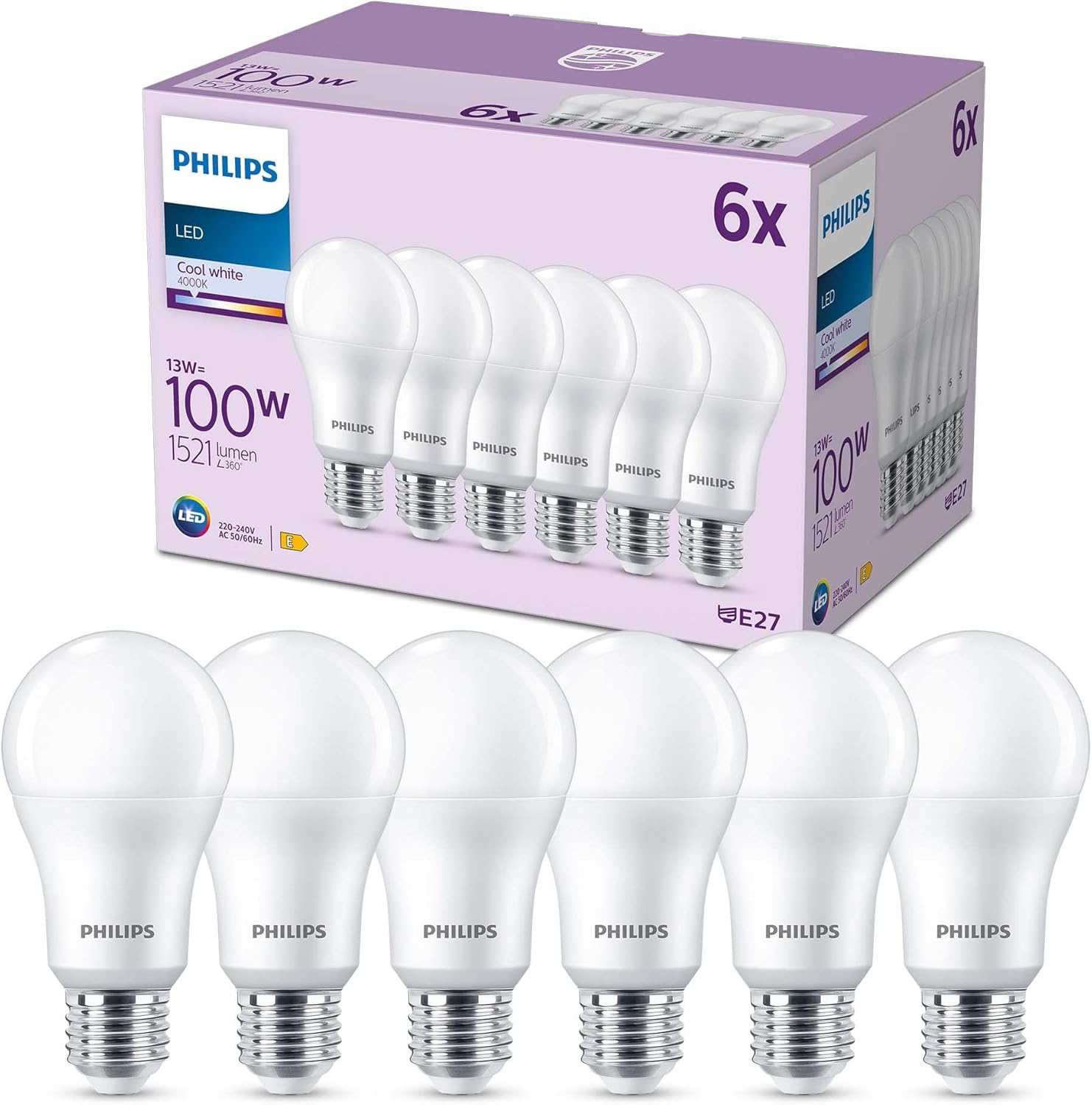 Thumbnail 5 de Philips LED Frosted A67 Light Bulb 2 Pack (Cool White 4000K, E27, Non-Dimmable) — 100W Equivalent