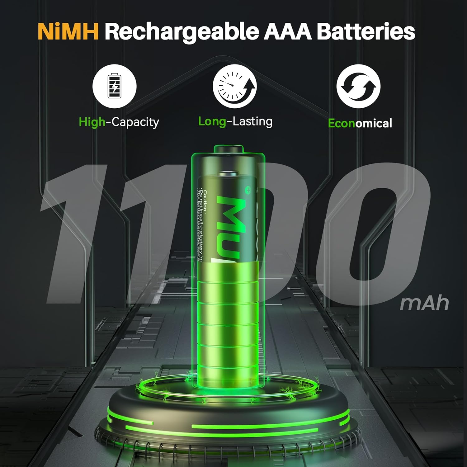 Detalle de AAA Rechargeable Batteries with Charger 24Pack – 1100mAh Ni-MH + USB-C Charging