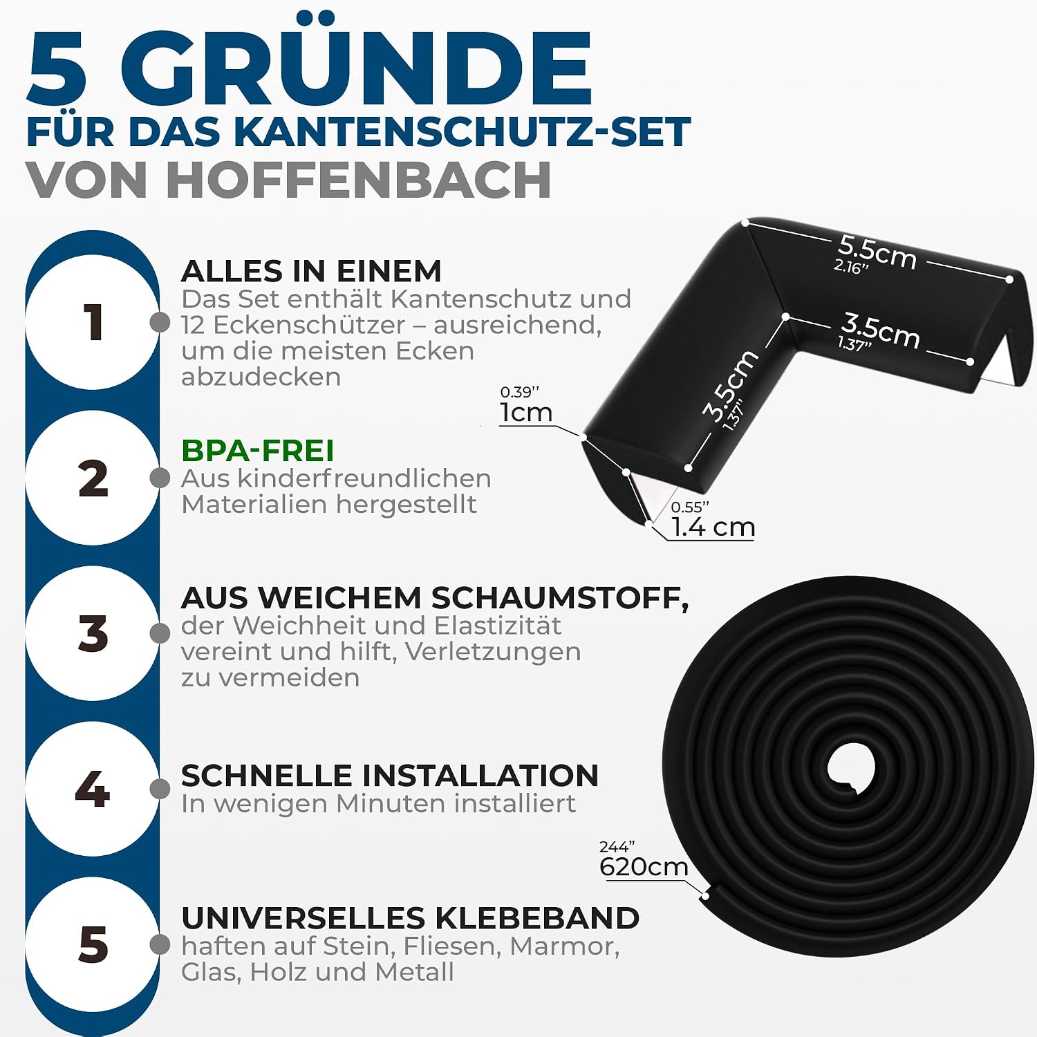 Thumbnail 1 de Hoffenbach Kantenschutz Baby aus Schaumstoff – 6,2 m Tischkantenschutz & 12 Eckenschutz