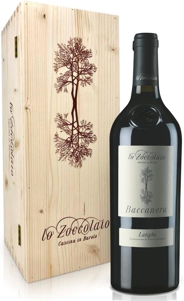 Detalle de Lo Zoccolaio Langhe Rosso DOC Bacco en Estuche de Madera 🍷