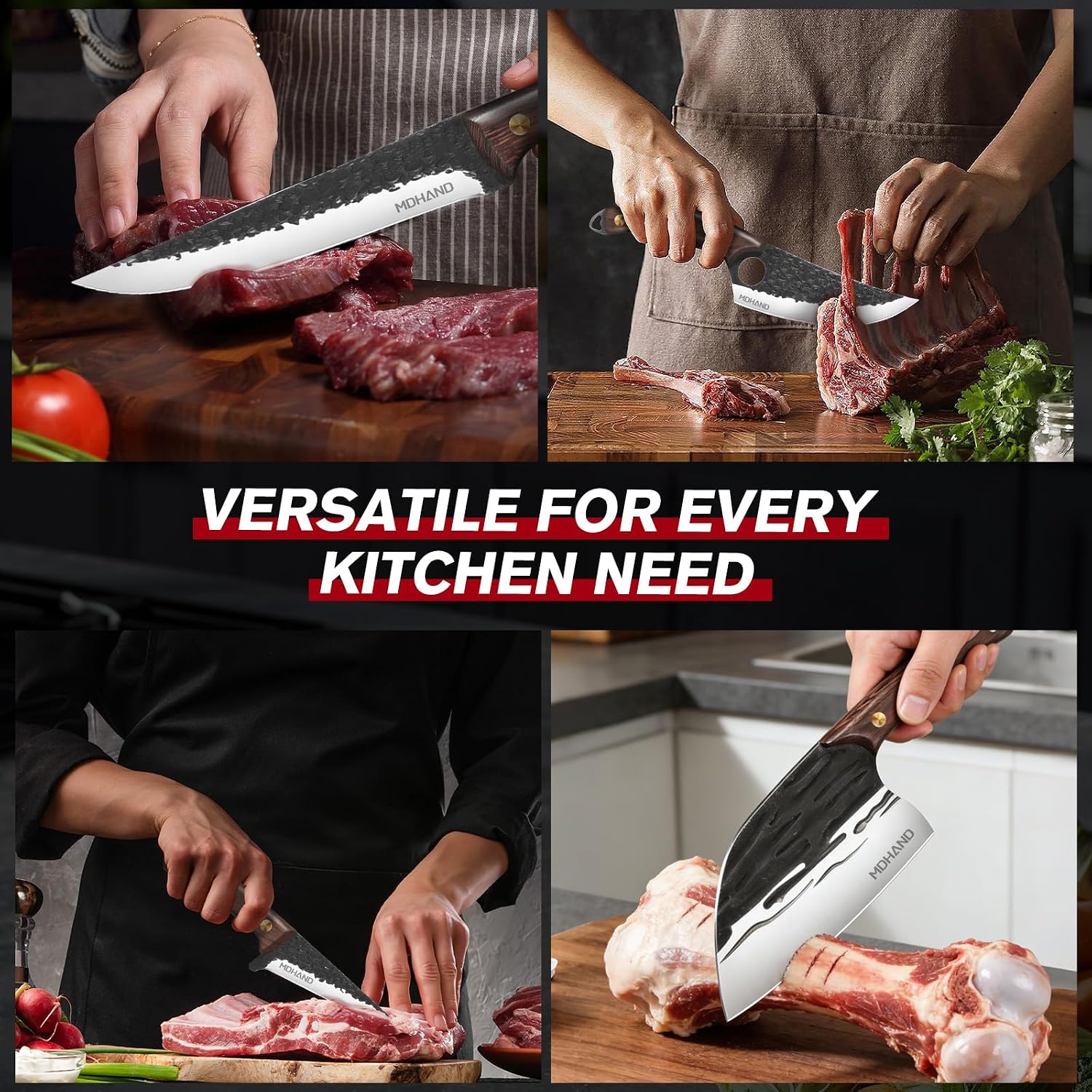 Detalle 1 de MDHAND Bks-001 Butcher Knife Set with 7 Knives, Sharpening Rod and Roll Bag