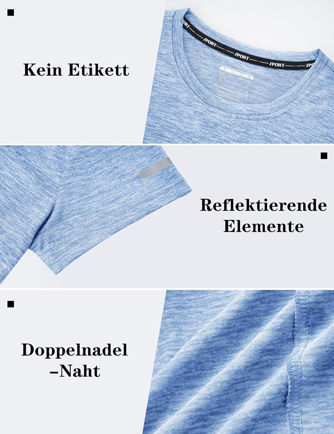 Detalle de KEFITEVD T-shirt de course et randonnée pour femme en polyester à manches avec détails réfléchissants