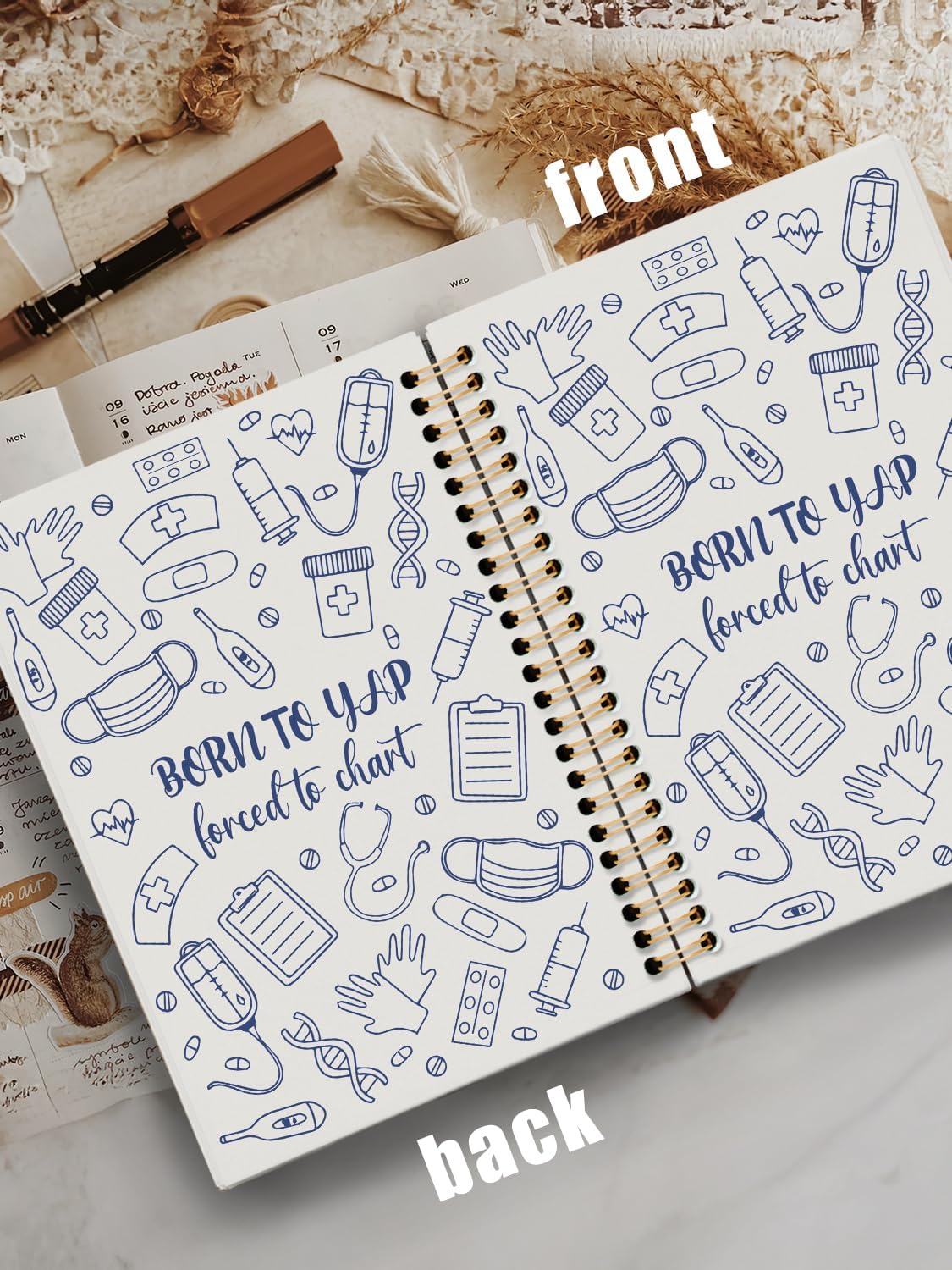Detalle 2 de ISANOU Born to Yap Forced to Chart Nurse Notebook, 5.5 x 8.3-Inch Hardcover Spiral, 160 Pages