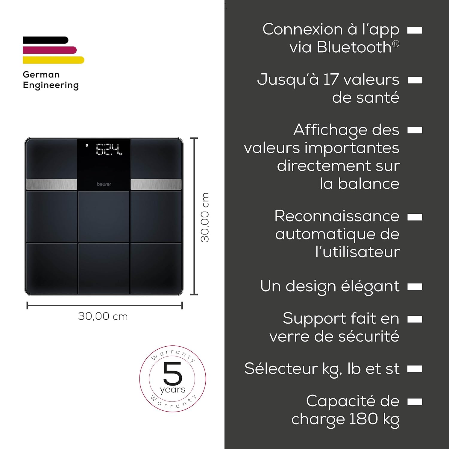 Thumbnail 6 de Beurer BF 450 – Pèse-personne impédancemètre connectée Bluetooth (180 kg, 17 valeurs)