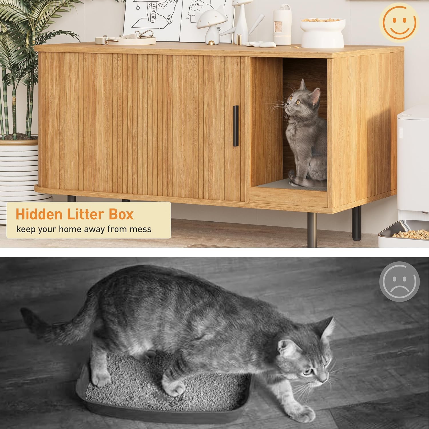 Thumbnail 6 de Halitaa DE0007 37.4-Inch Cat Litter Box Enclosure with Sliding Door and Scratch Pad