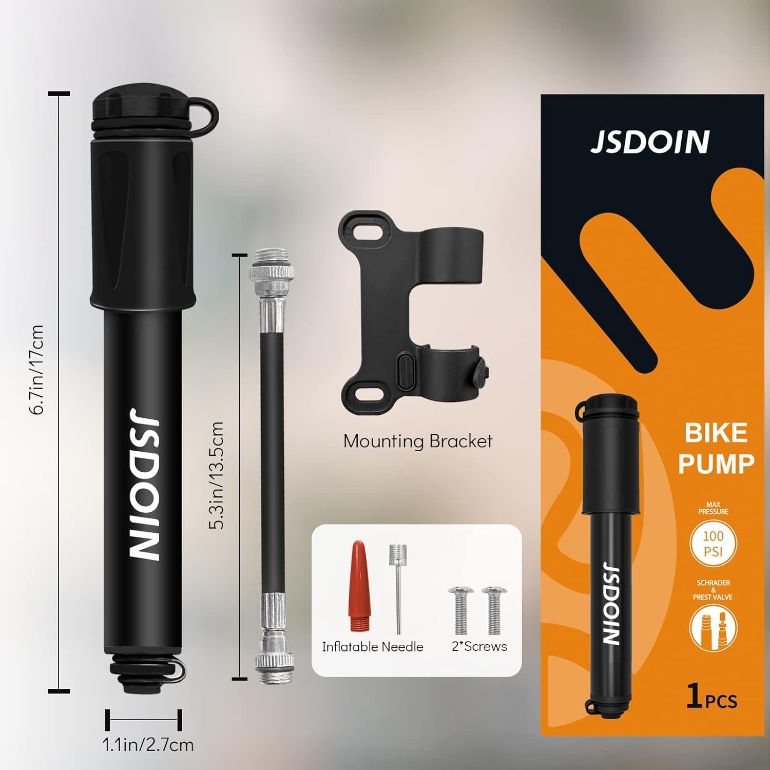 Thumbnail 2 de Jsdoin Portable Mini Bike Pump for Presta & Schrader