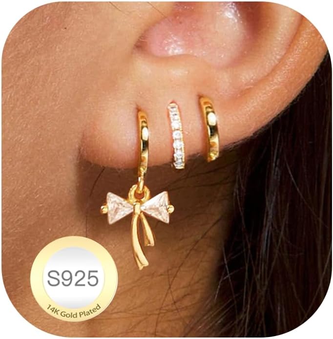 Thumbnail 5 de AVOTTO 3-pair sterling silver stud hoop earrings set (hypoallergenic) for women