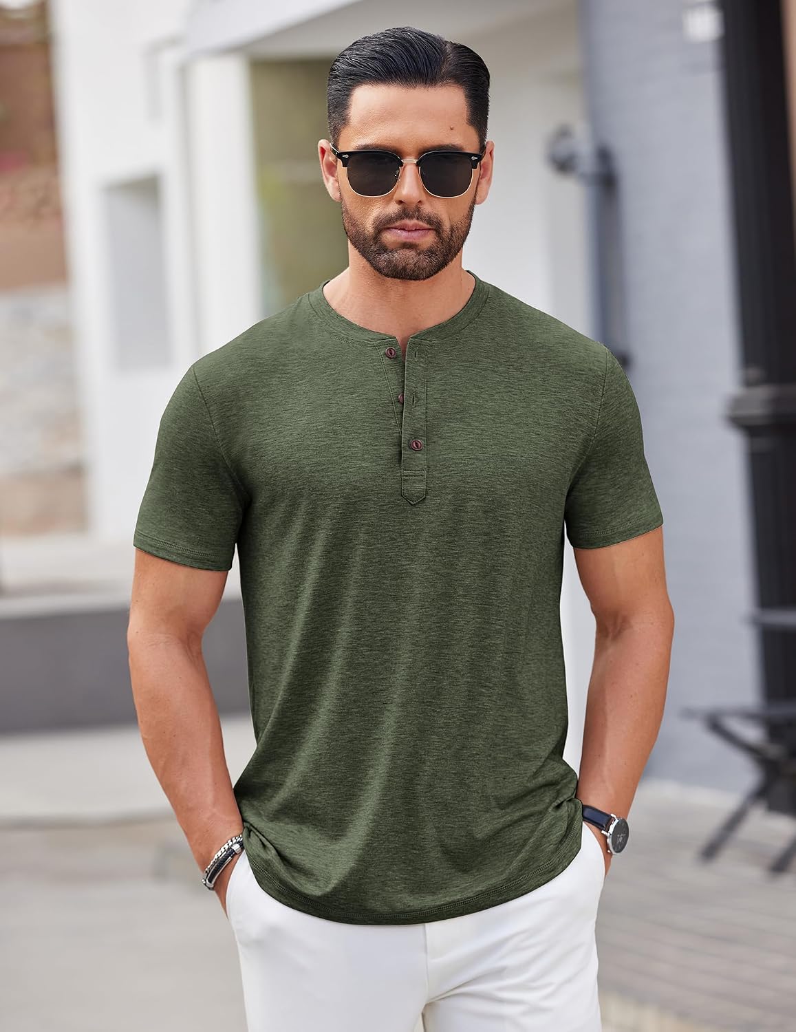 Detalle de COOFANDY Men's Henley Short Sleeve Casual Basic Tee