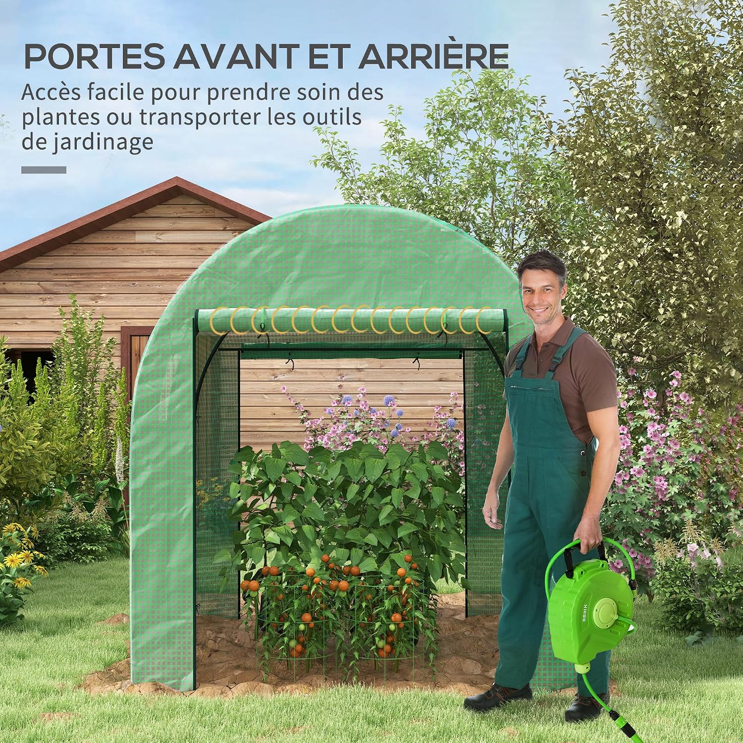 Detalle 2 de Outsunny 845-958V00GN tunnelkas 180 x 180 cm, 135 g/m² en oprolbare deuren