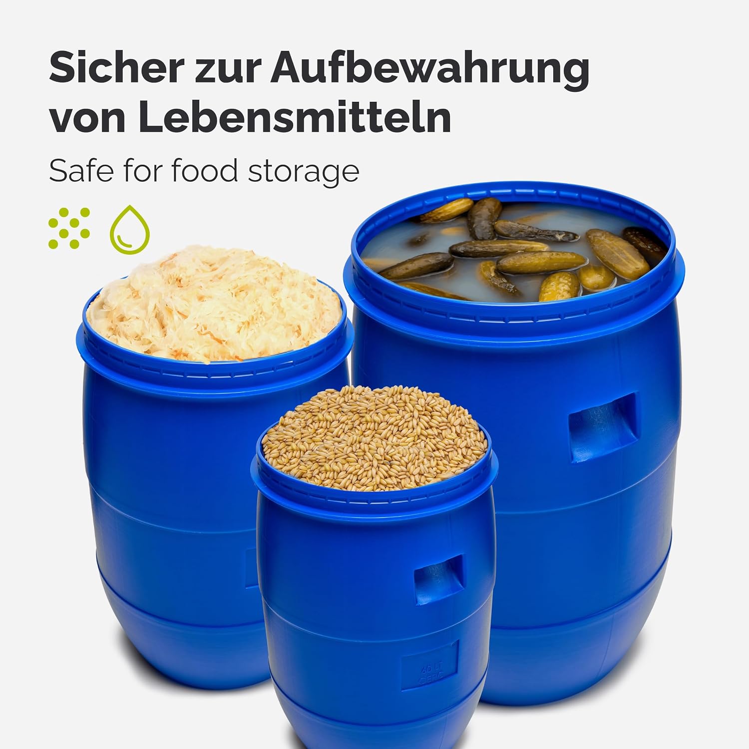 Detalle de Garronda Garronda 120-Liter Deckelfass mit Weithals – HDPE Regen- und Lebensmittelfass GD-0078 (blau)