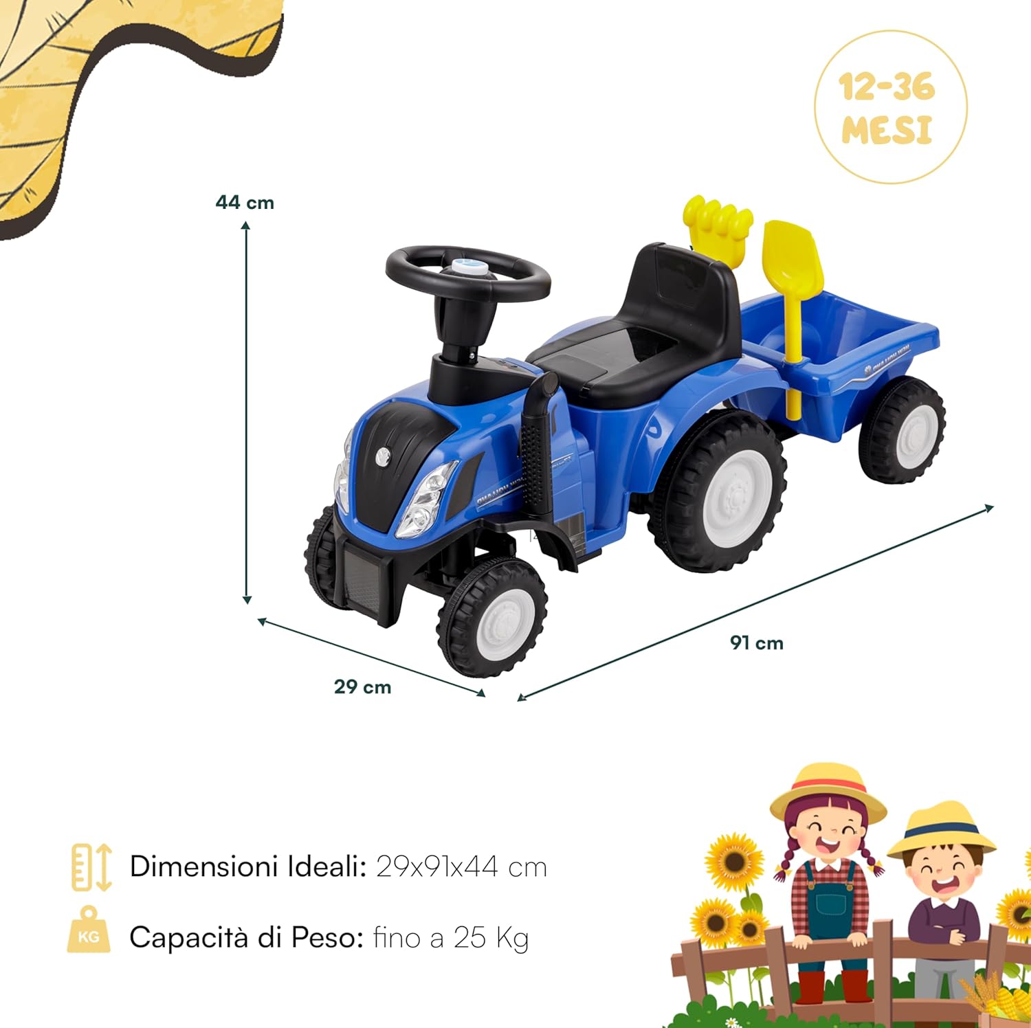 Detalle de Baroni Toys Trattore Ride-On con Rimorchio: sicurezza, praticità e fantasia per bambini da 12 a 36 mesi