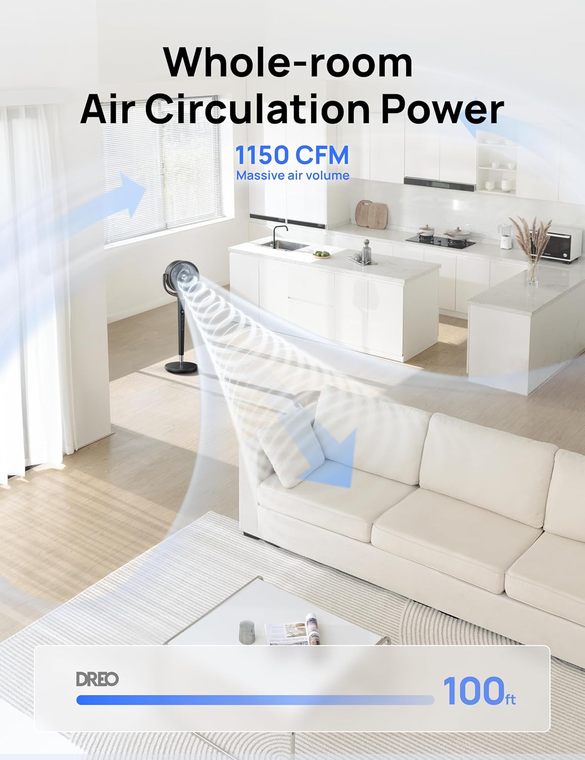 Detalle de Dreo Fan for Bedroom 120° Oscillating Standing Fan with DC Motor, 9 Speeds, 9H Timer (Quiet Pedestal Fan)