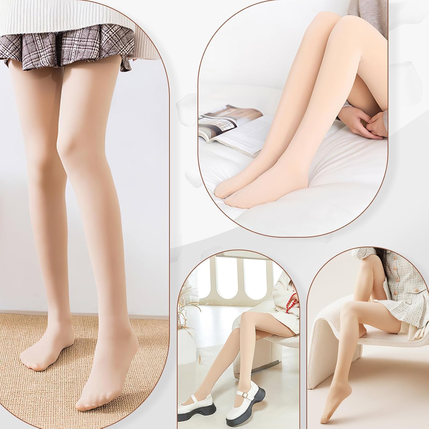 Detalle 2 de FurBall Women's Winter Fleece Lined Tights, Opaque Fake-Sheer, High-Waist