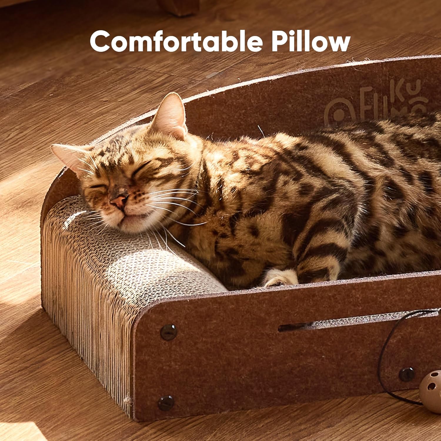 Thumbnail 2 de FUKUMARU Grattoir pour chat en carton de 66 cm avec 2 griffoirs réversibles et balle cloche