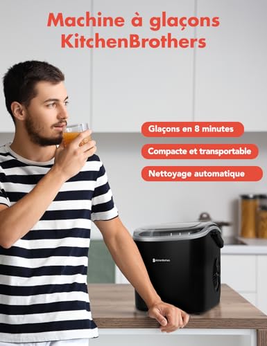 Detalle de KitchenBrothers Machine à Glaçons Professionnelle – Glace pilée portable 12 kg/24h, 9 glaçons par cycle