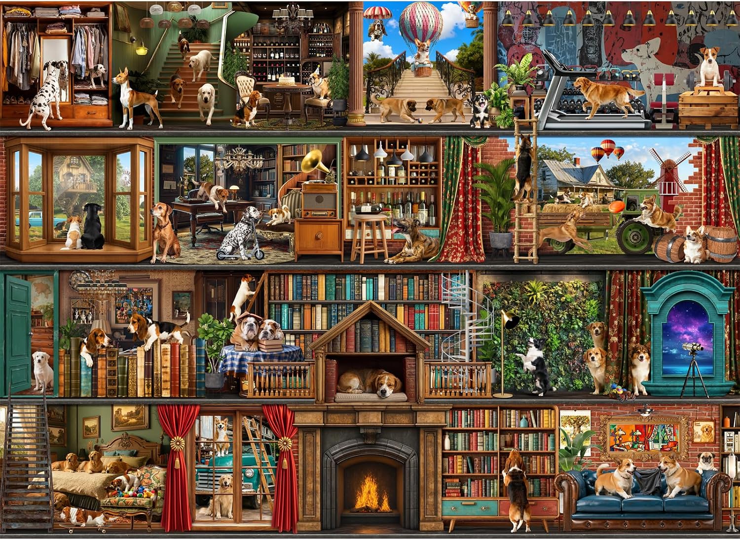 Detalle de HUADADA Puzzle 1000 Teile: Tiere‑Familieninteraktives Puzzle – Hundeleben Theater, 70 × 50 cm