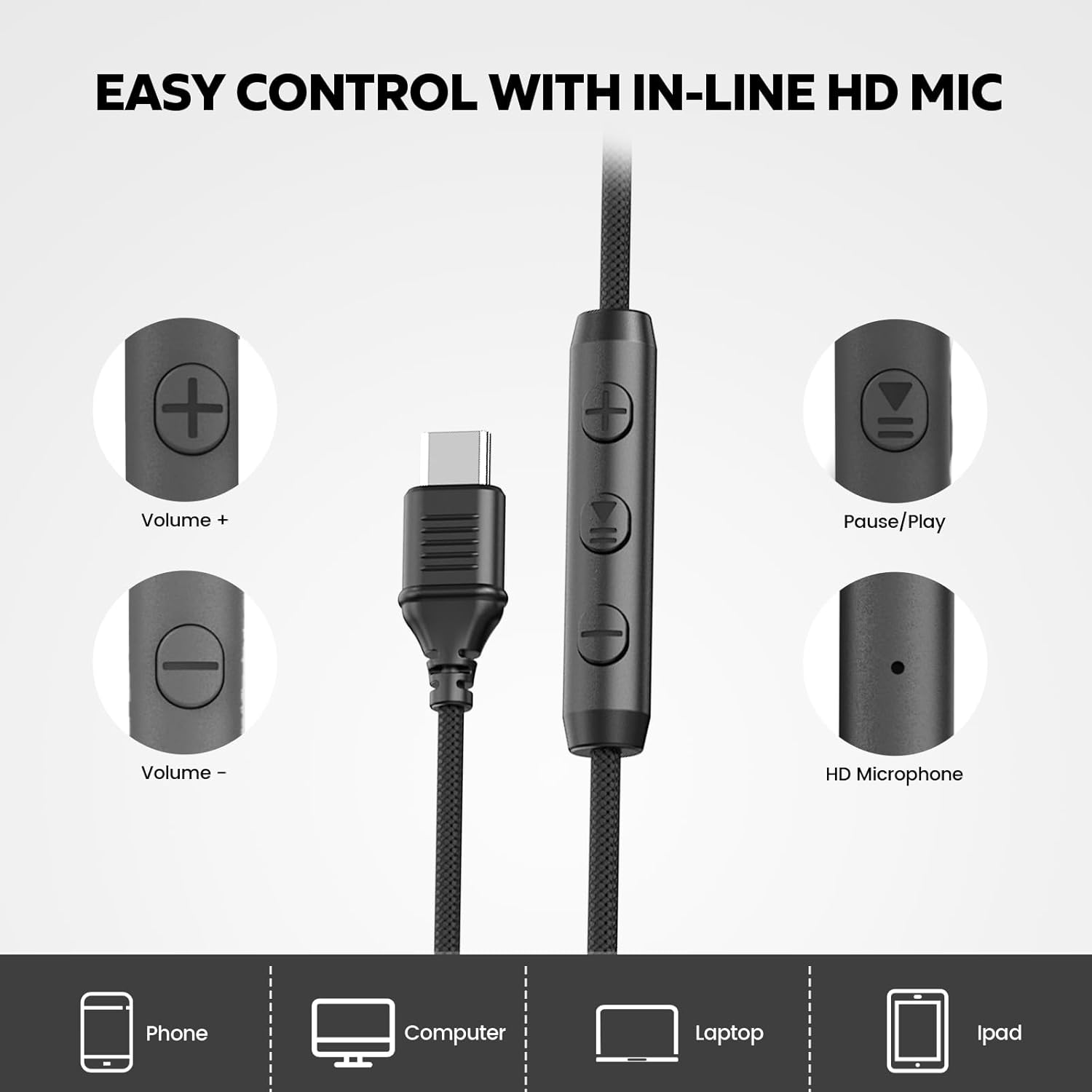 Detalle 2 de Cowyawn USB-C-Kopfhörer Over‑Ear 40 mm