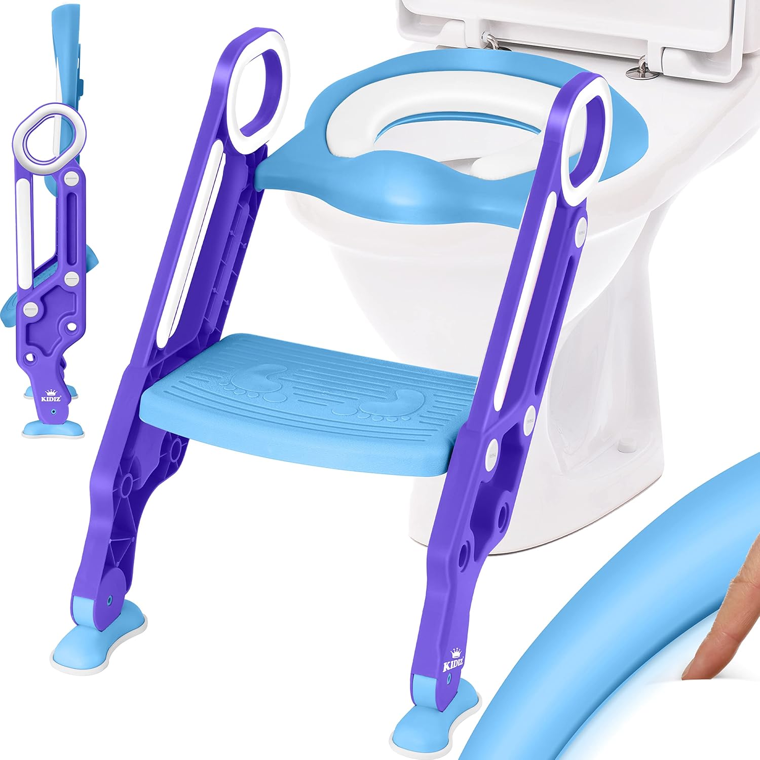KIDIZ Kinder-Toilettensitz Toilettentrainer mit Treppe, Griffe, faltbar & höhenverstellbar (blau)