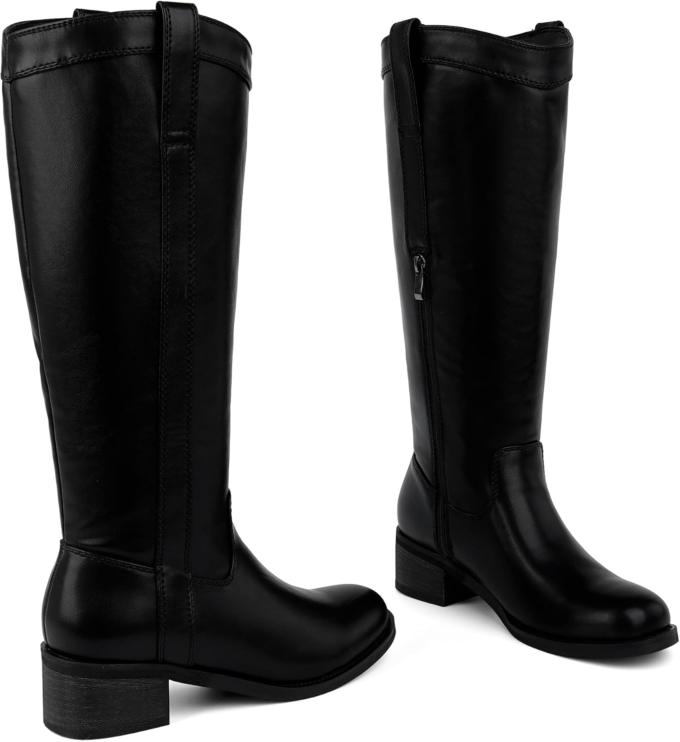 Detalle de QIY Knee-High Boots for Women with Square Toe, Side Zipper and Low Heel