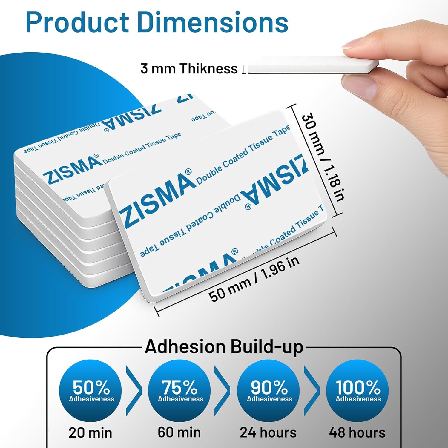 Thumbnail 1 de ZISMA 50 Pcs Heavy Duty Double Sided Adhesive Pads – 50x30mm Foam Tape for No-Drill Mounting
