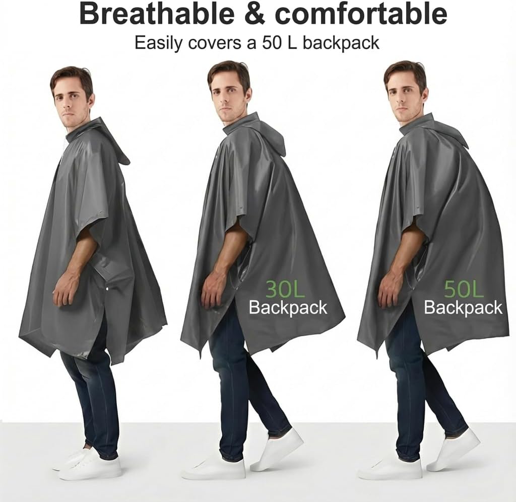 Detalle de UPSEN Regenponcho Regenmantel – 2er-Set, wasserdicht, atmungsaktiv, EVA, für Damen und Herren