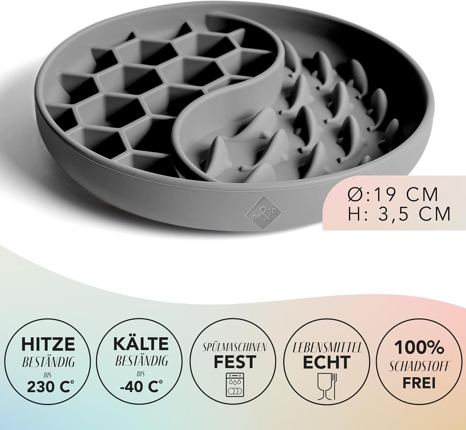 Detalle de ne&no® Anti Schling Napf für Hunde und Katzen (Slow Feeder) – Lickmatte mit großem Saugnapf, Graphite Grey