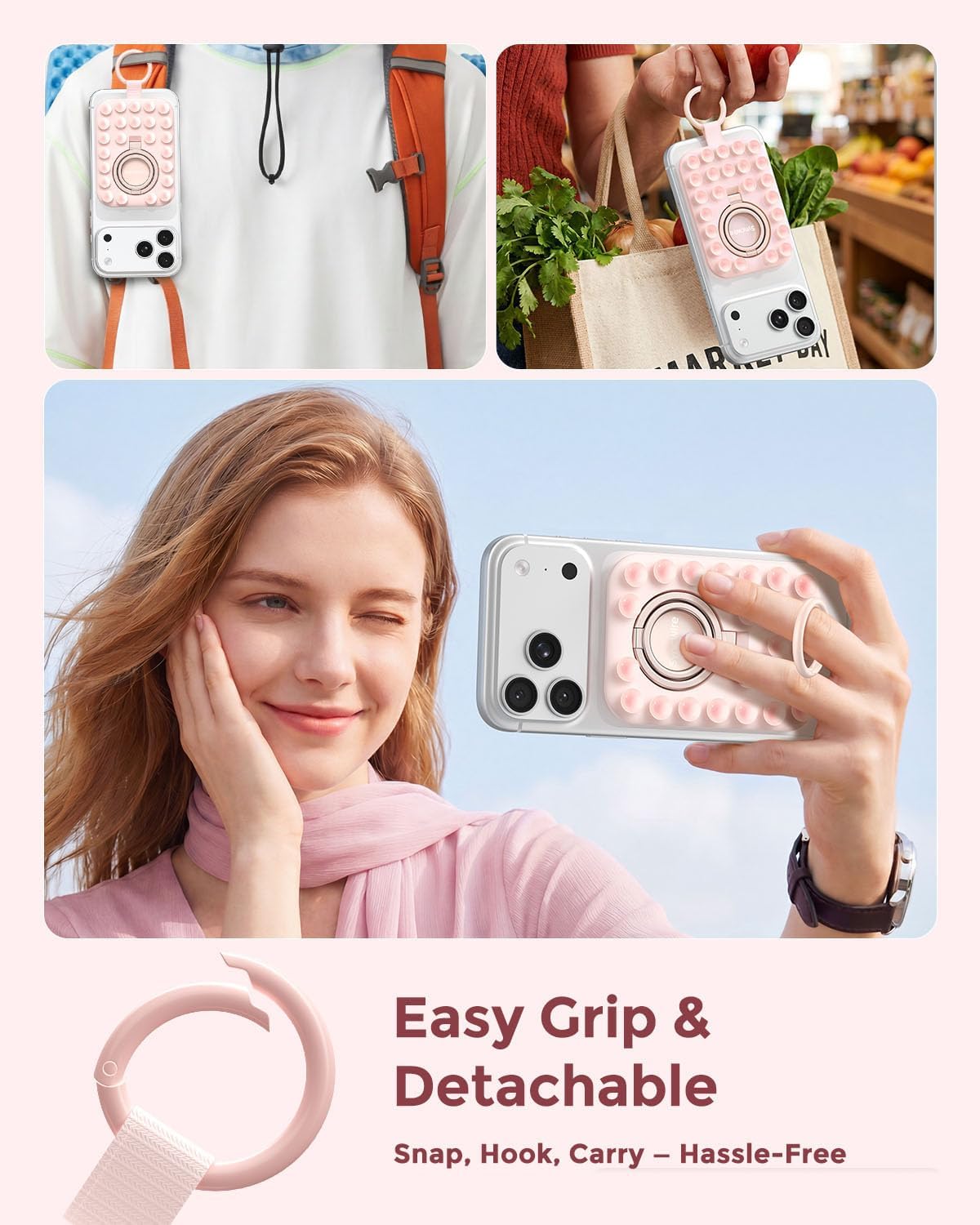 Detalle de Syncwire Magnetic Phone Grip MagSafe-Compatible Phone Ring Holder (Blush Pink)