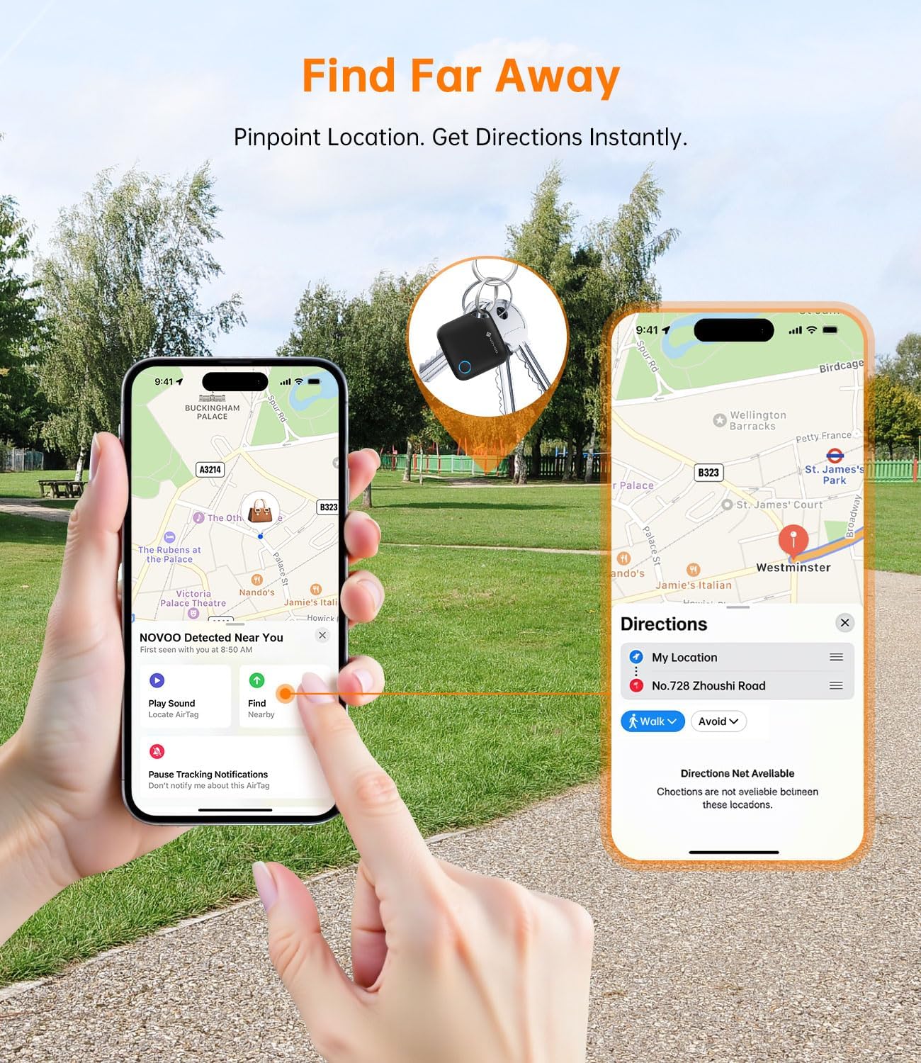 Detalle de NOVOO Smart Tag for Apple Find My (iOS Only) – 4 Pack with Loud 80dB Alarm & Replaceable Battery