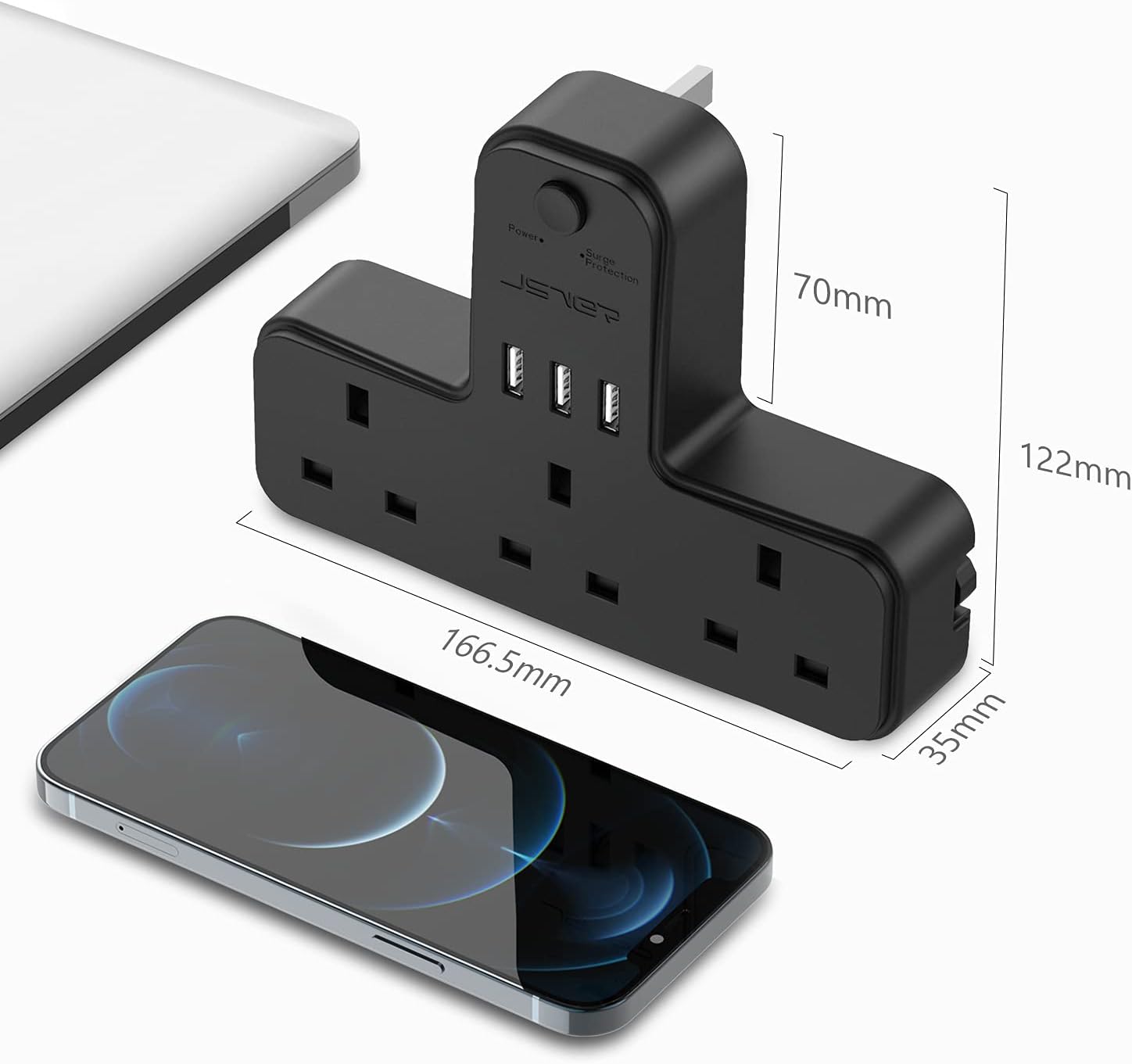 Thumbnail 4 de Plug Adaptor UK 3 Way with 3 USB Ports by JSVER