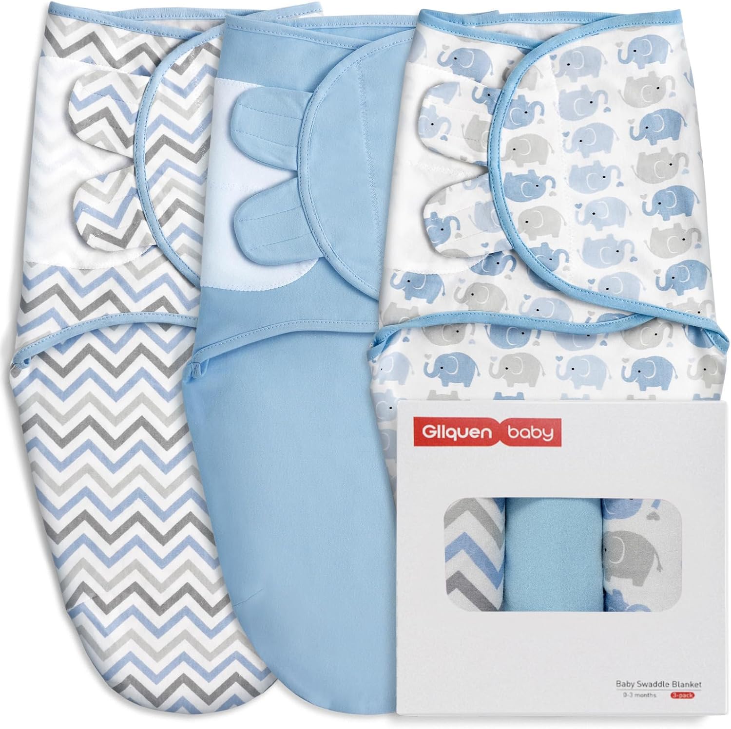Detalle de GLLQUEN BABY Swaddle Wraps for Newborns (0–3 Months) – 3 Pack, Sky Blue, 100% Organic Cotton (Oeko-Tex Standard 100)