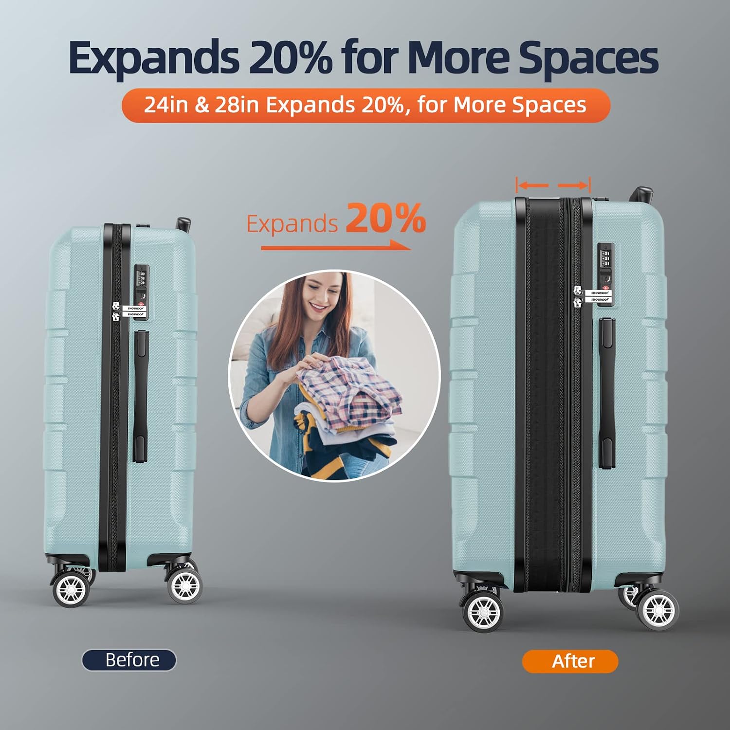 Thumbnail 4 de SHOWKOO Expandable 100% PC Luggage set