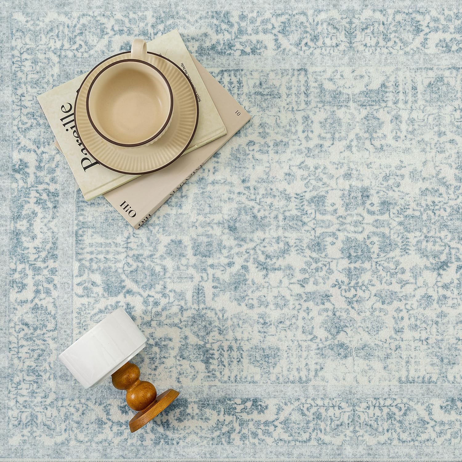 Thumbnail 6 de HUGEAR Vintage Blue Low Pile Area Rug (240x300cm) – washable non-slip living room carpet