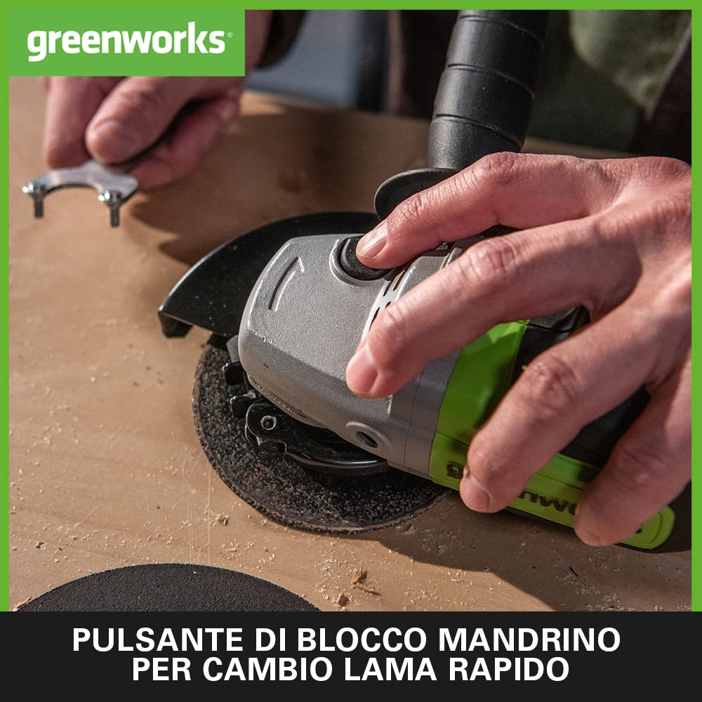 Thumbnail 4 de Greenworks GD24AGK4 smerigliatrice angolare a batteria 125 mm da taglio, 10.500 giri/min (destrorsa o mancino) con batteria 24V 4Ah e caricatore, garanzia 3 anni