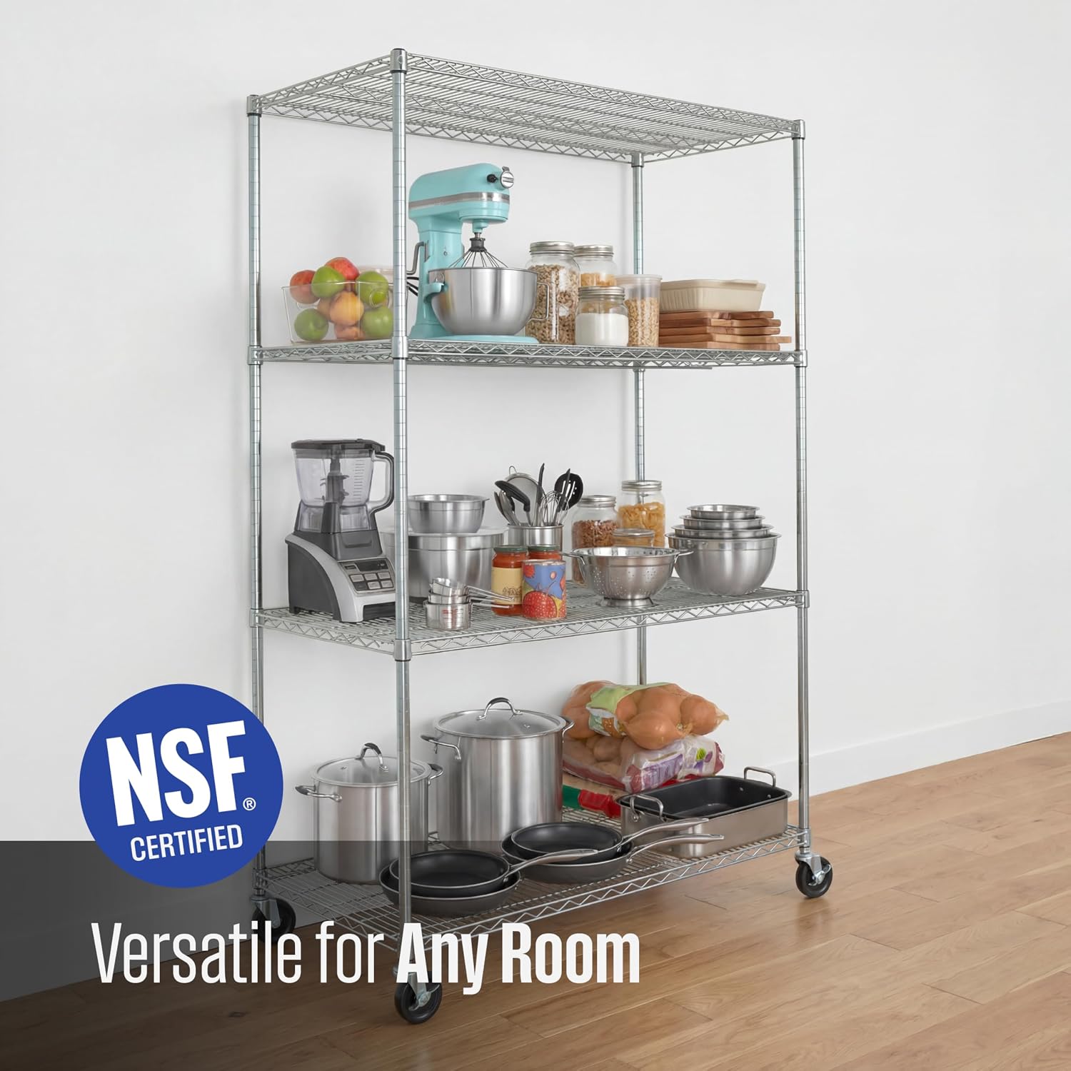 Thumbnail 4 de SafeRacks WS1 4-Tier Wire Shelving, 48 x 24 x 72 in, Wheels, Zinc Finish