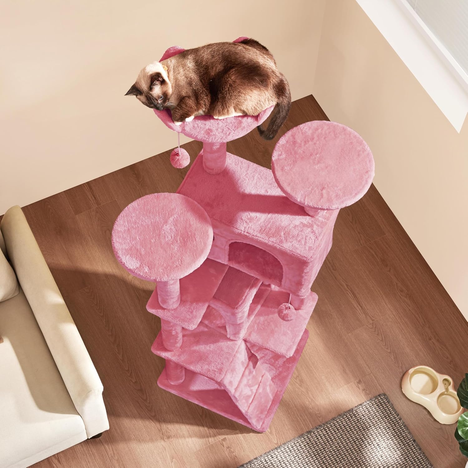 Detalle de Yaheetech YT-00115974-62 Cat Tree Tower, 62-Inch, Double Condo, Pink