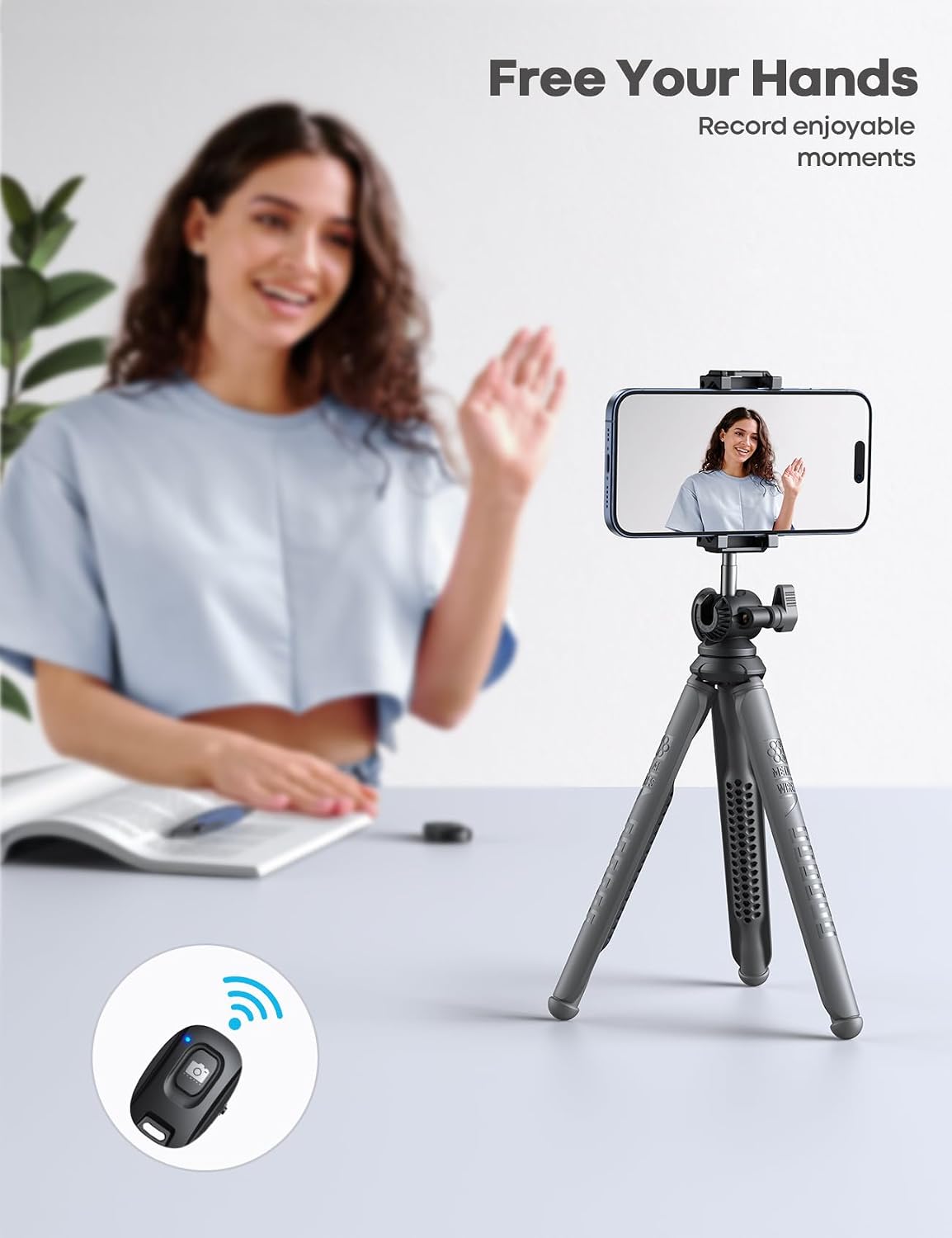 Detalle de Lamicall mobile phone tripod with flexible legs and 360° rotation (grey)