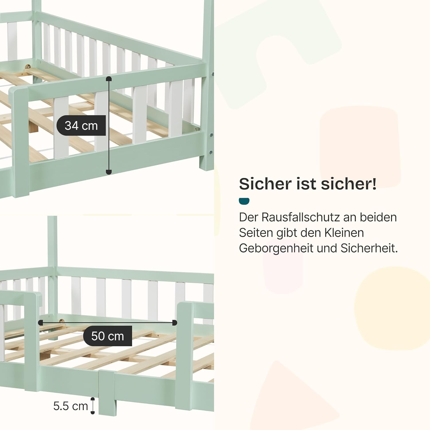 Thumbnail 3 de [en.casa] Kinderbett Treviolo Hausbett 120 x 200 cm Mintgrün – sicher, stabil und gemütlich