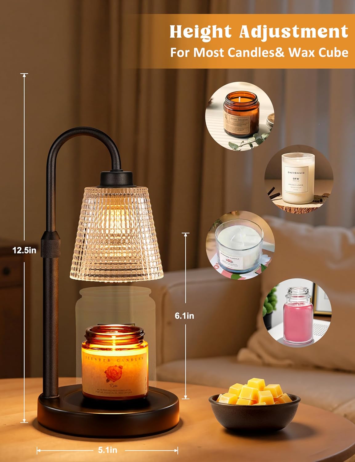Detalle 2 de Innqoo Candle Warmer Lamp with Timer — Flame-Free, Dimable, Adjustable Wax Warmer