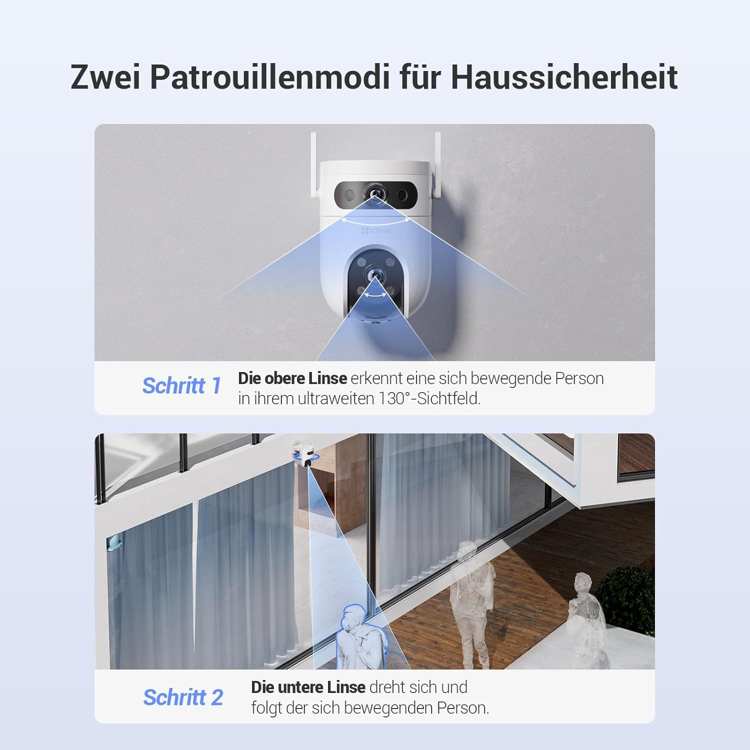 Thumbnail 6 de EZVIZ H9c Dual 3K (5MP+5MP) WLAN-Außenkamera mit Dual-Lens, 360° Pan & Tilt und KI-Erkennung