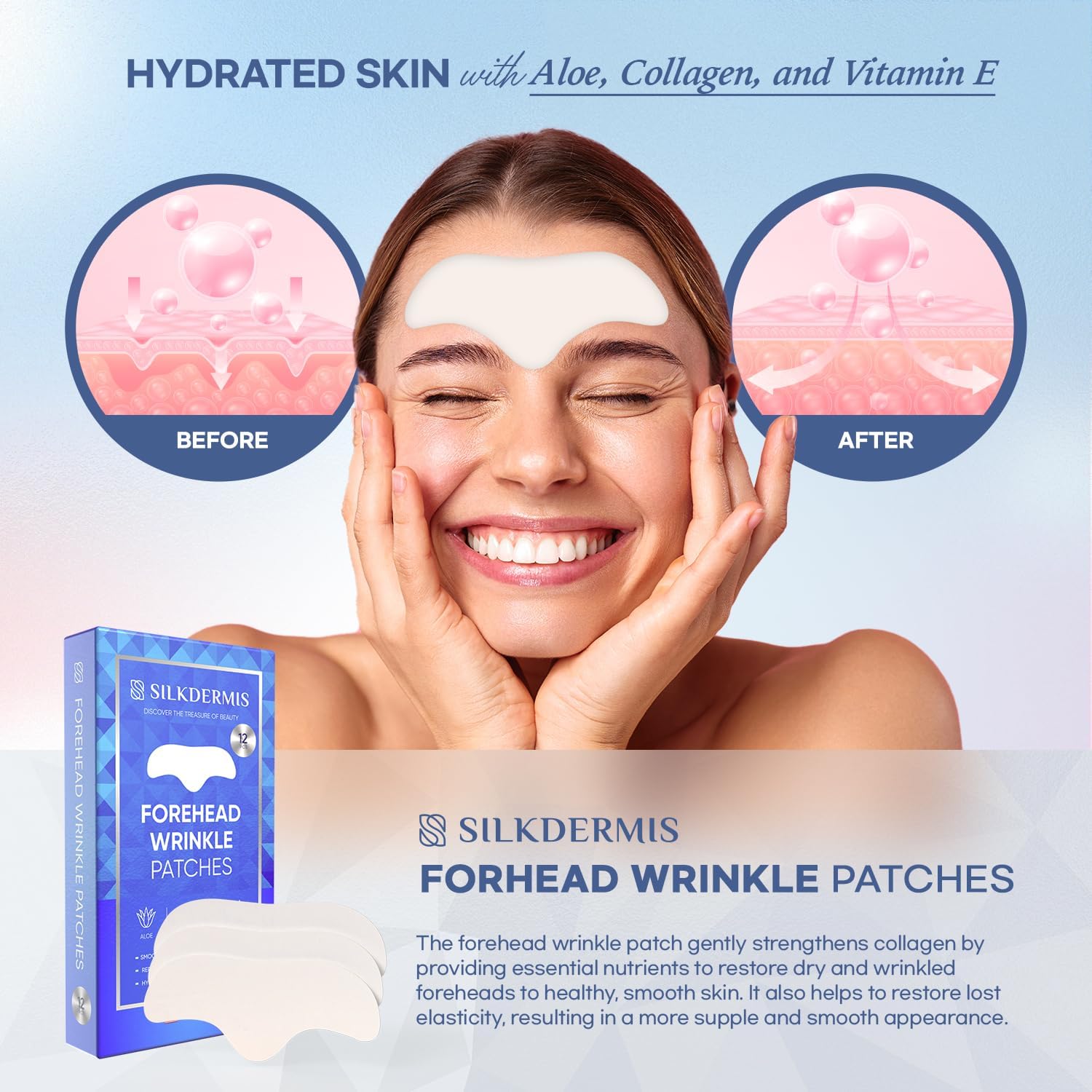 Detalle de SILKDERMIS Forehead Wrinkle Patches, 12-Count with Aloe, Collagen & Vitamin E