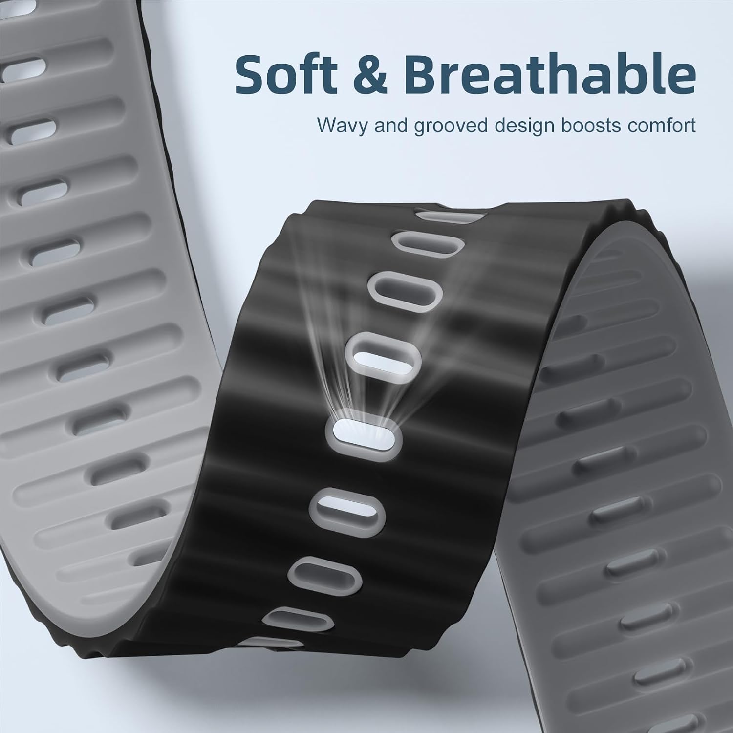 Detalle de Mastten Sports Strap for Apple Watch (waterproof, breathable silicone) – 44mm/45mm/46mm/49mm/42mm