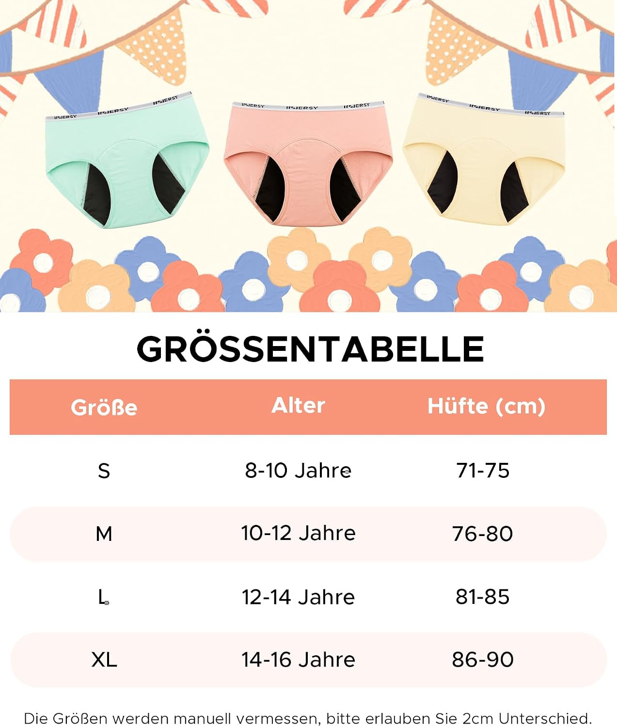 Thumbnail 5 de INNERSY Menstruationsunterwäsche für Mädchen (Baumwolle) im 3er-Pack – Perioden-Slips für 8–16 Jahre