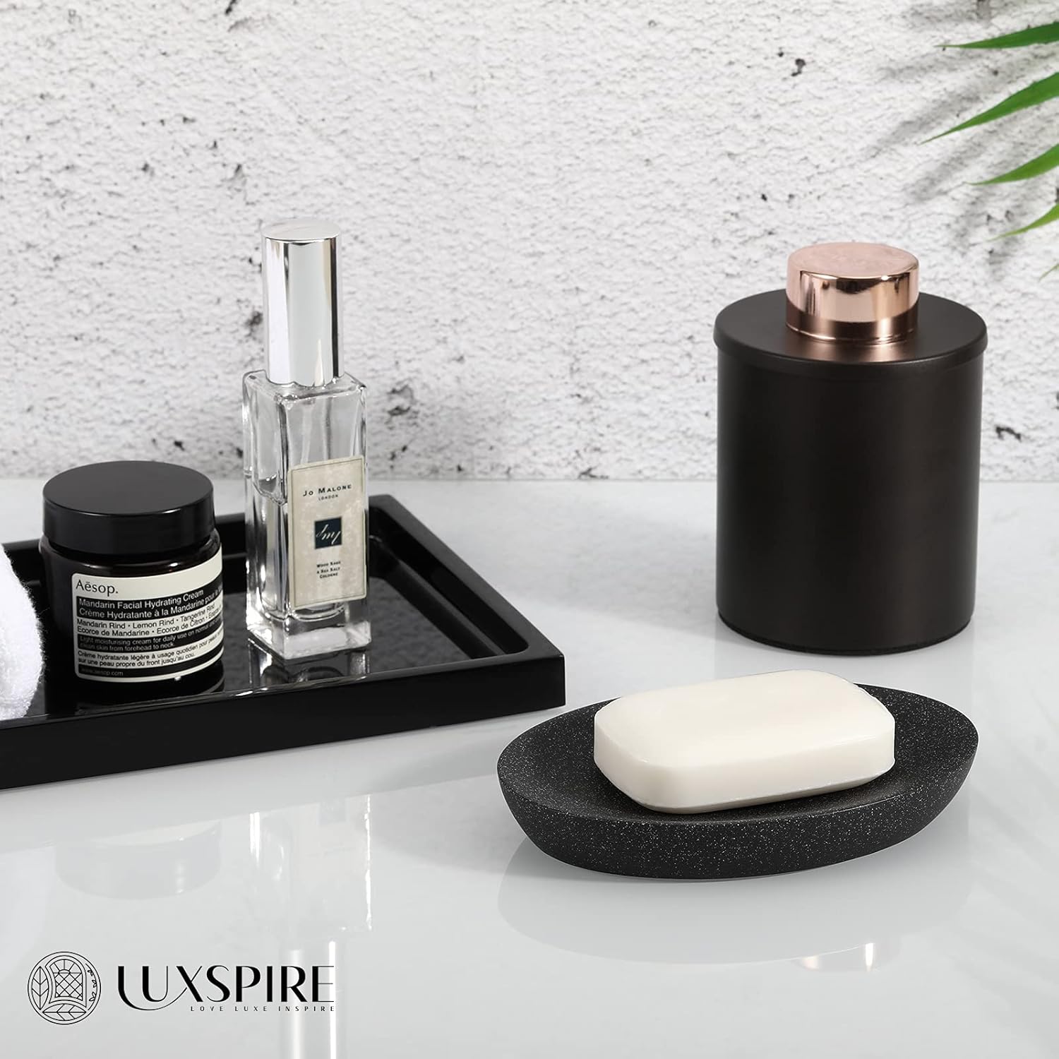 Detalle de Luxspire Seifenschale Marmor – 2er Set ovaler Seifenhalter aus Harz, Kies Schwarz