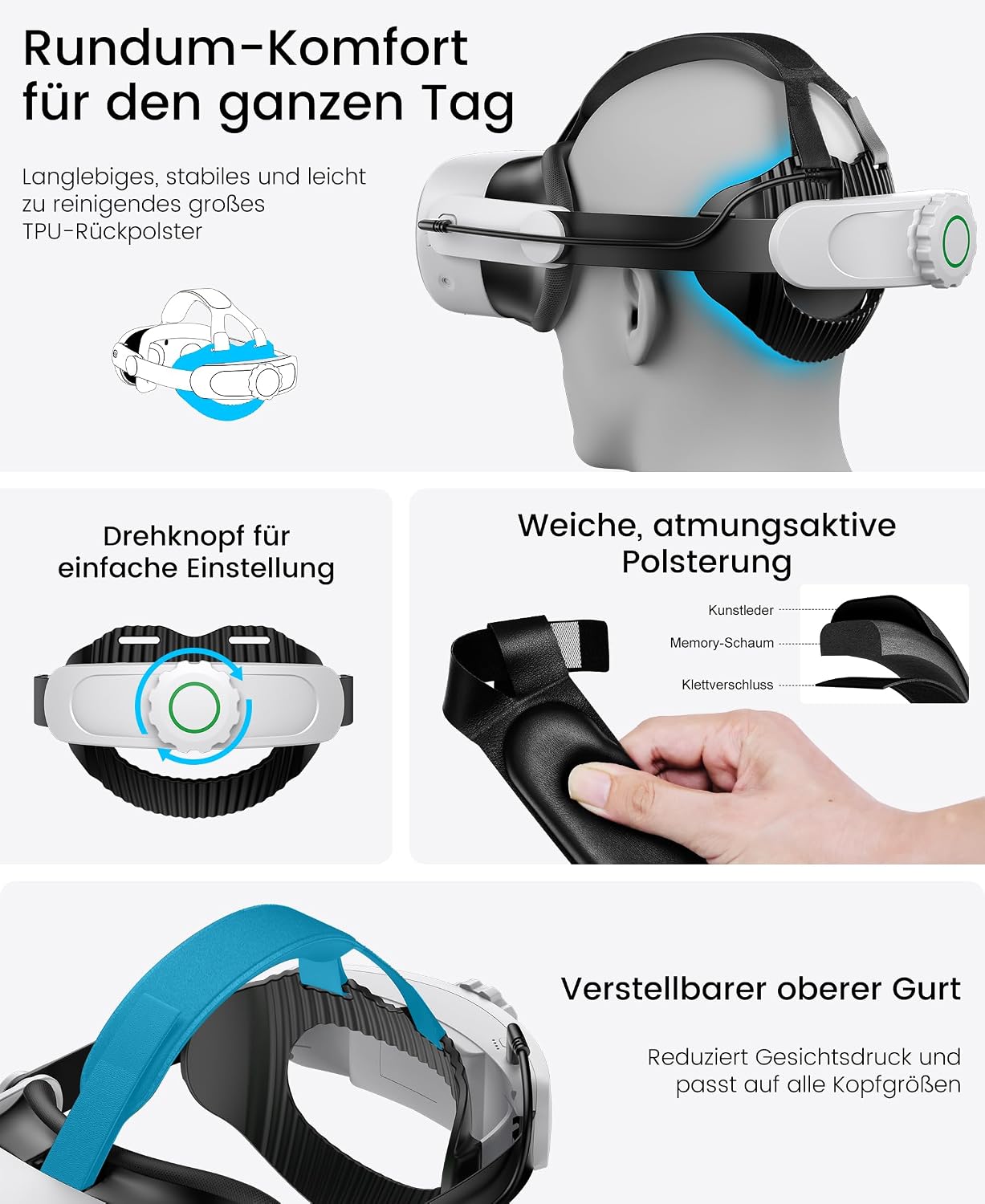 Thumbnail 6 de Headstrap für Meta Quest 3 mit 8.000-mAh-Akku (Elite Strap Zubehör) – Komfort & Energie für Quest 2/3/3S