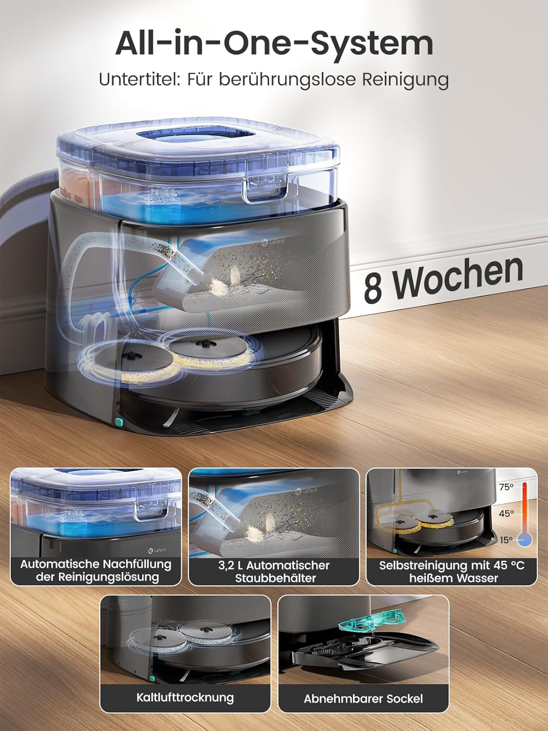Detalle de Lefant M3 Max Saugroboter mit Wischfunktion – leistungsstarke All-in-One Reinigung