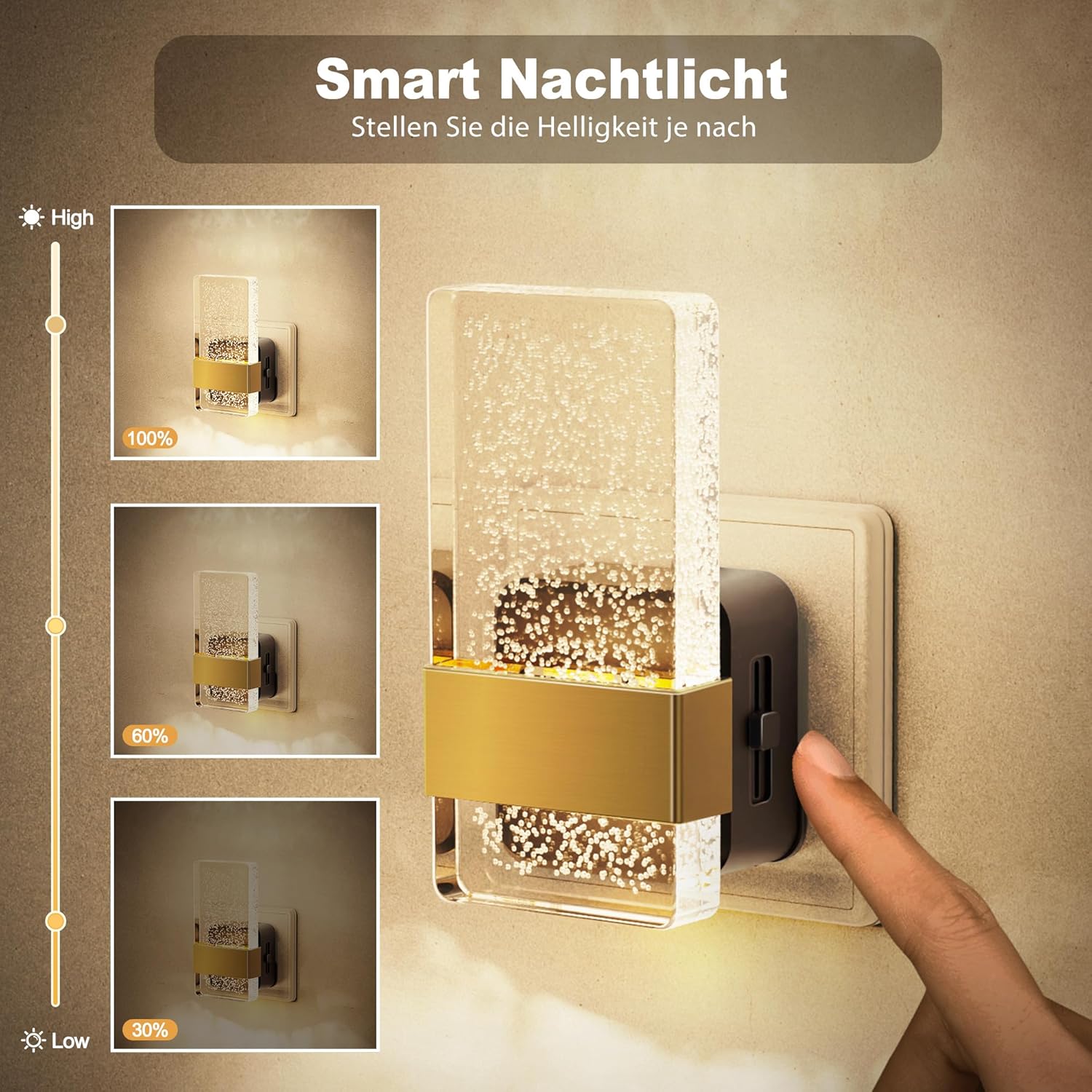 Detalle de JandCase Nachtlicht Steckdose mit Dämmerungssensor – 3000K Warmweiß, 0–100 lm, Typ F 2-polig