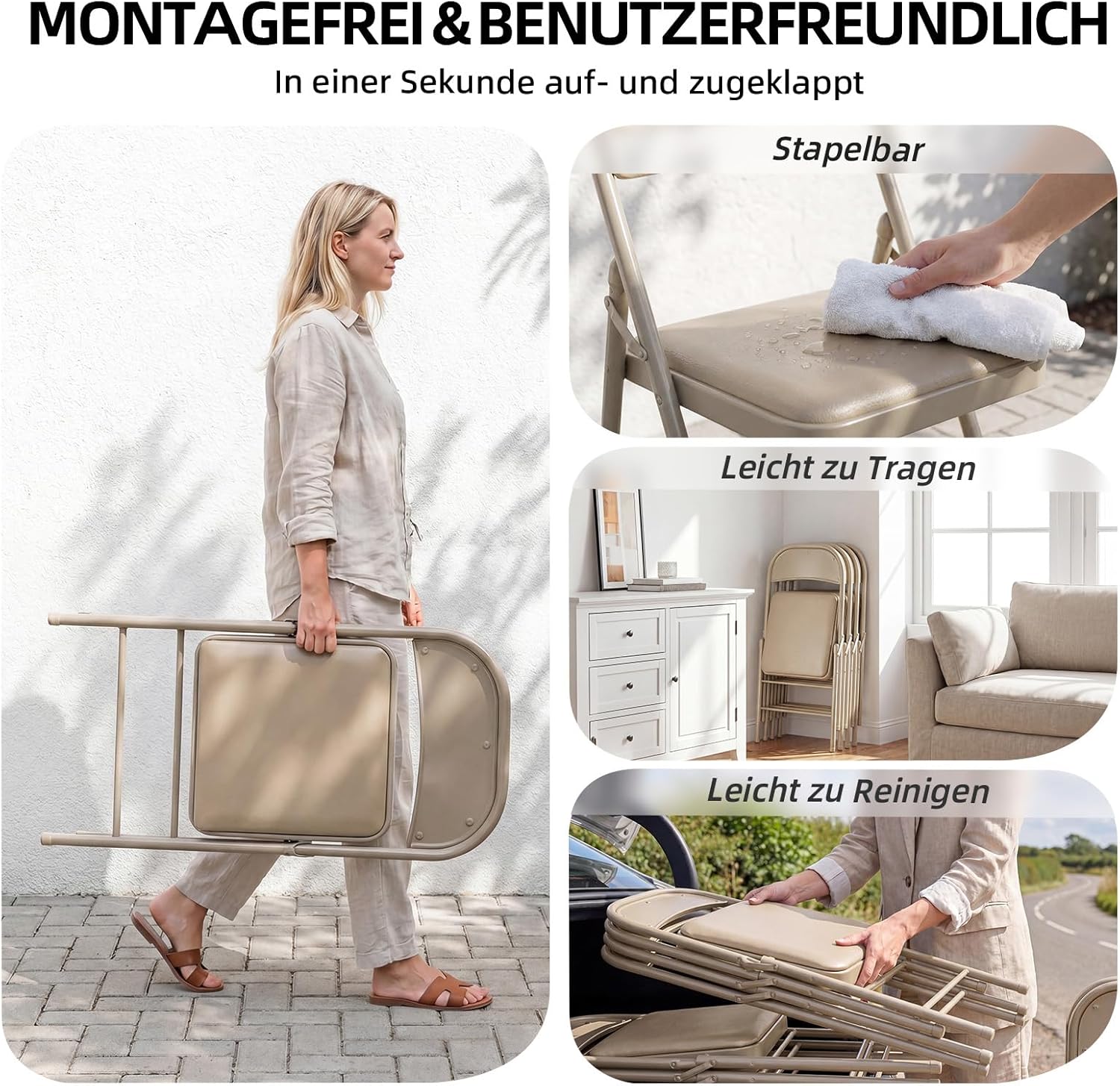 Thumbnail 5 de Asdsed Klappstuhl 2er Set – Gepolsterte Klappstühle mit bis zu 158 kg Tragfähigkeit, Khaki