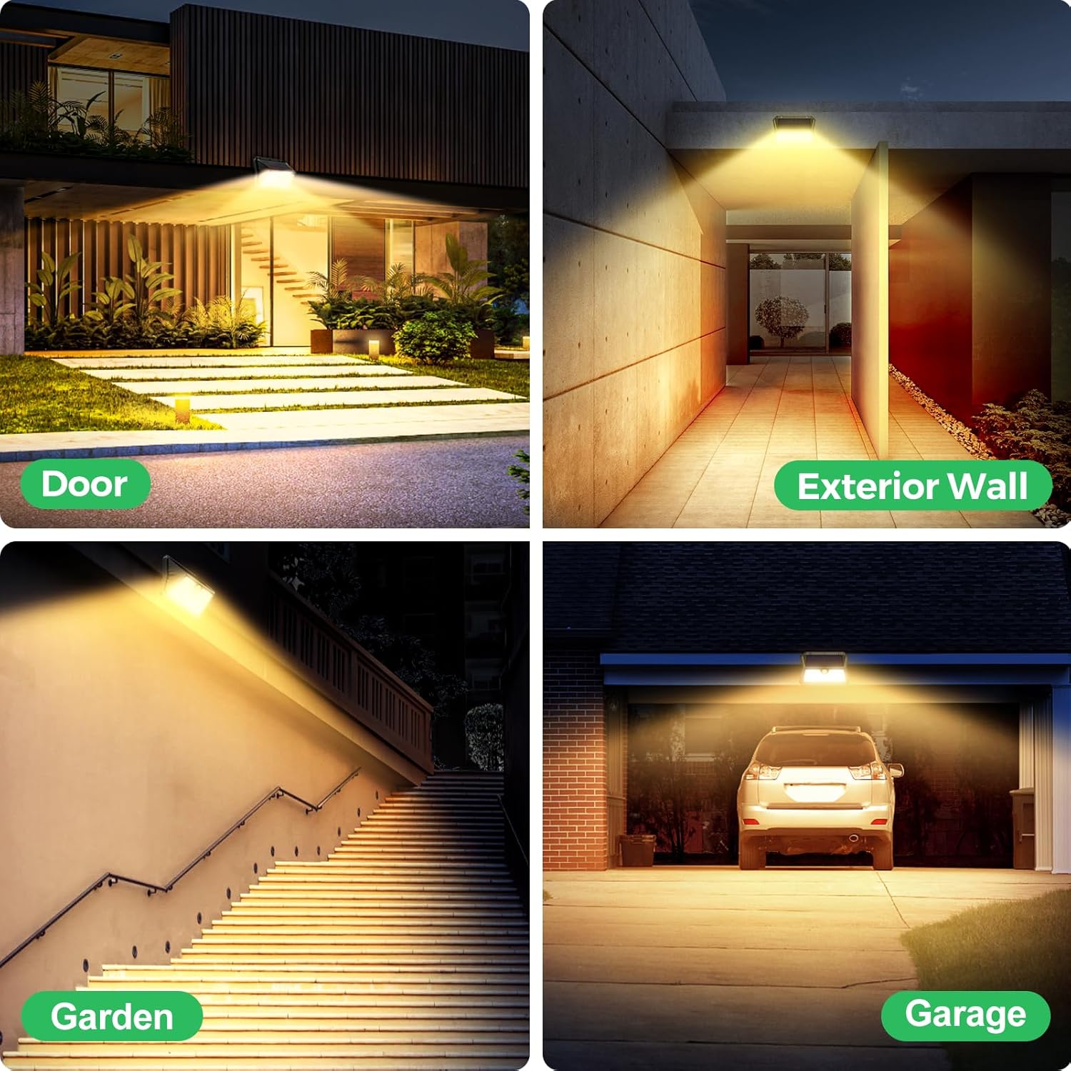 Thumbnail 5 de OUILA Faro LED da esterno con pannello solare, 4 pezzi, 185 LED e sensore di movimento (IP65, bianco caldo)