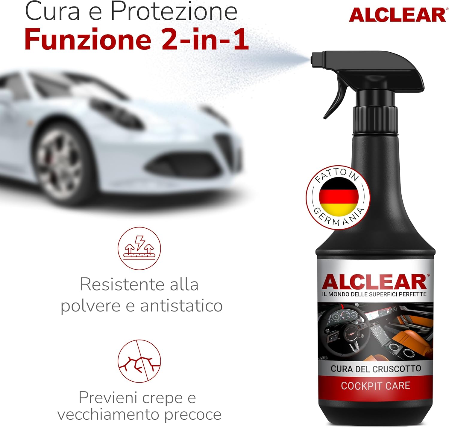 Thumbnail 4 de ALCLEAR 721CP Cura Cruscotto 1000 ml – Lucidante interno per plastica, vinile e pelle (Made in Germany)