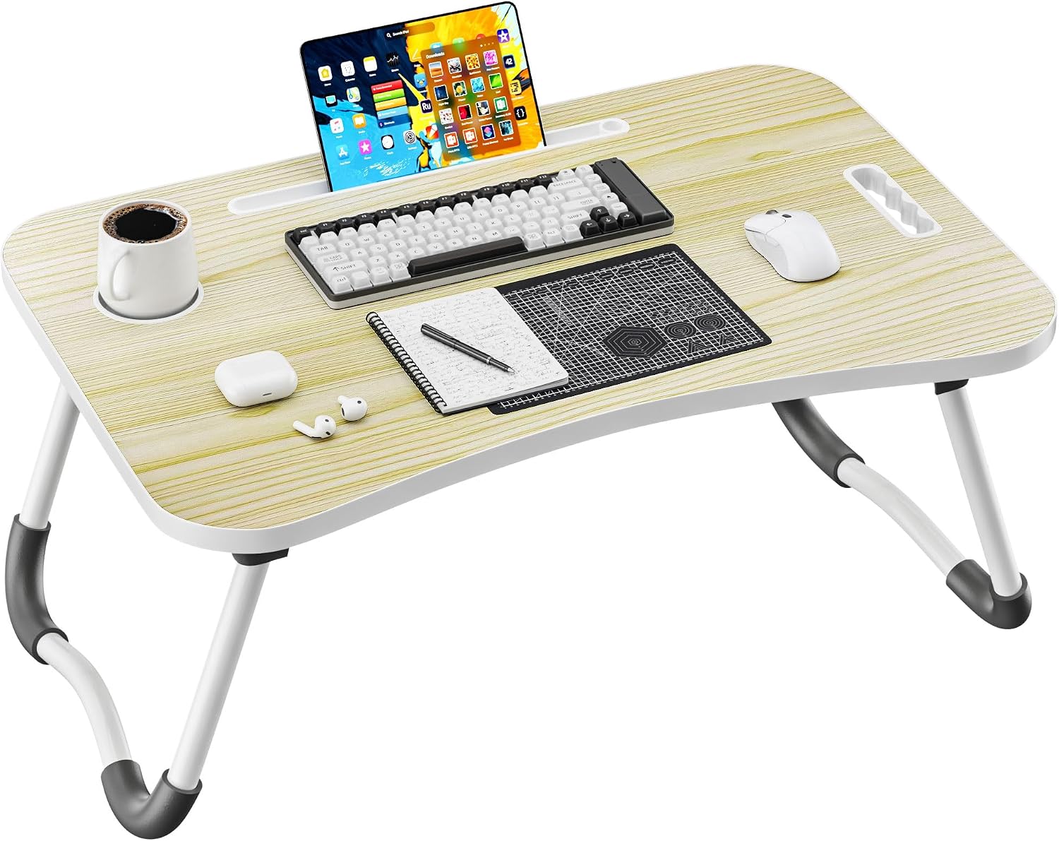 Detalle de Frpufi 23.6-Inch Wood Folding Lap Desk with Cup Holder and Device Slot